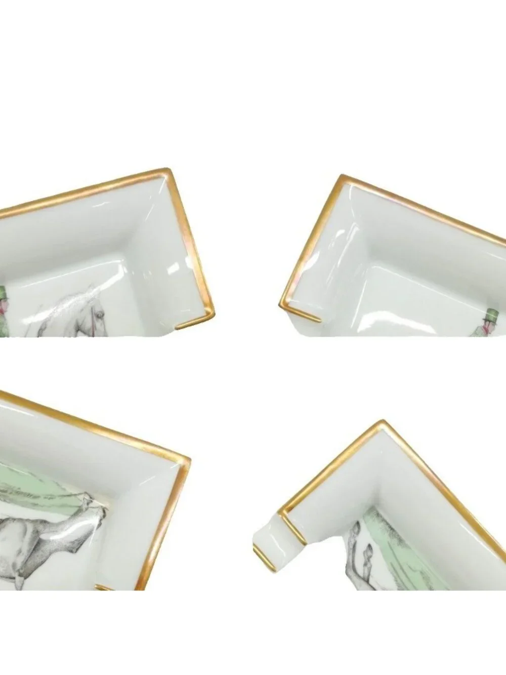 Hermes Vintage Horse Pattern Gold Ashtray Ceramic